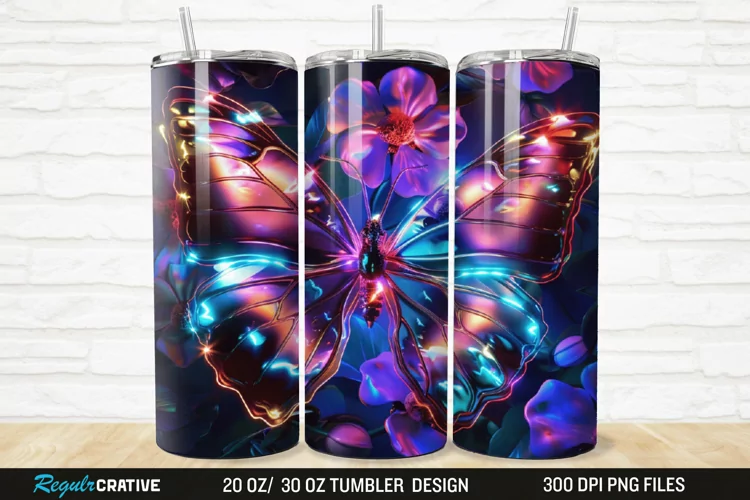 3D Neon Butterfly Floral 20/30oz Skinny Tumbler