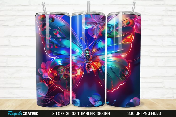 3D Neon Butterfly Floral 20/30oz Skinny Tumbler