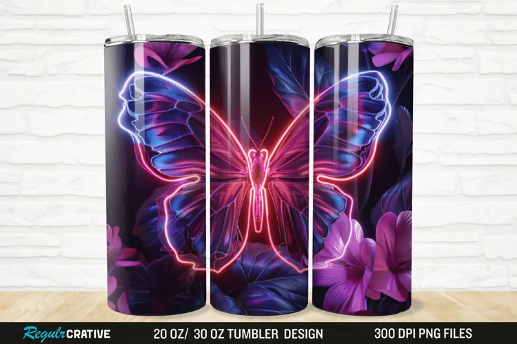 3D Neon Butterfly Floral 20/30oz Skinny Tumbler