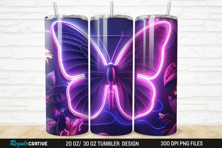3D Neon Butterfly Floral 20/30oz Skinny Tumbler