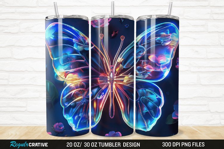 3D Neon Butterfly Floral 20/30oz Skinny Tumbler example image 1