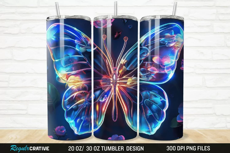 3D Neon Butterfly Floral 20/30oz Skinny Tumbler