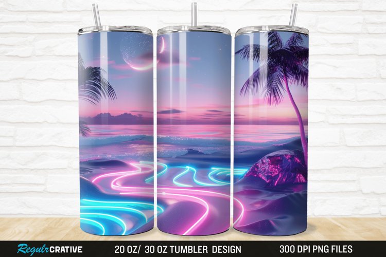 3D Neon Ocean Inspired Beach 20/30oz Skinny Tumbler
