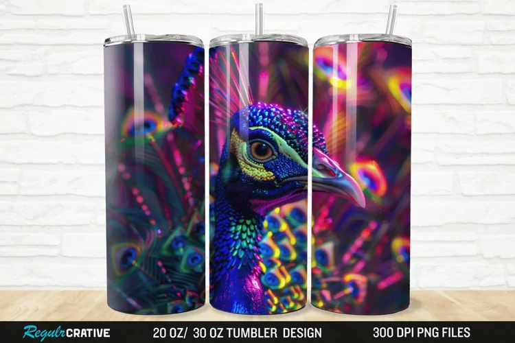 3D Neon Peacock Rainbow 20/30oz Skinny Tumbler