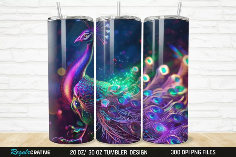 3D Neon Peacock Rainbow 20/30oz Skinny Tumbler