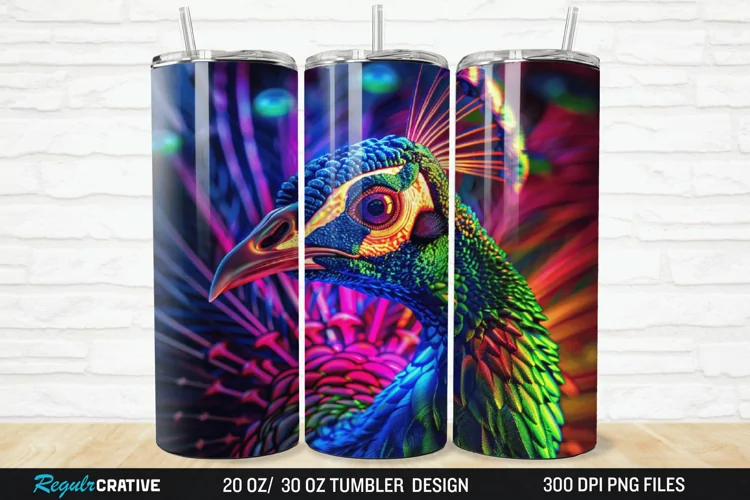 3D Neon Peacock Rainbow 20/30oz Skinny Tumbler