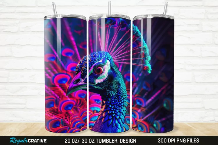 3D Neon Peacock Rainbow 20/30oz Skinny Tumbler