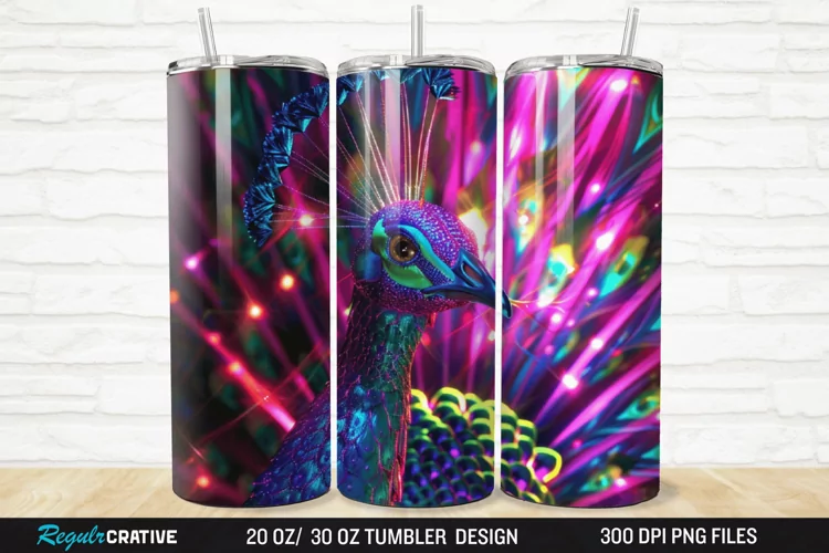 3D Neon Peacock Rainbow 20/30oz Skinny Tumbler