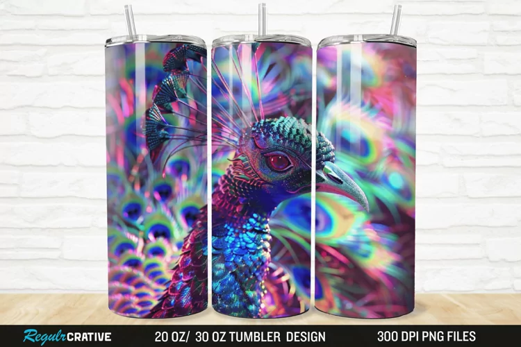 3D Neon Peacock Rainbow 20/30oz Skinny Tumbler