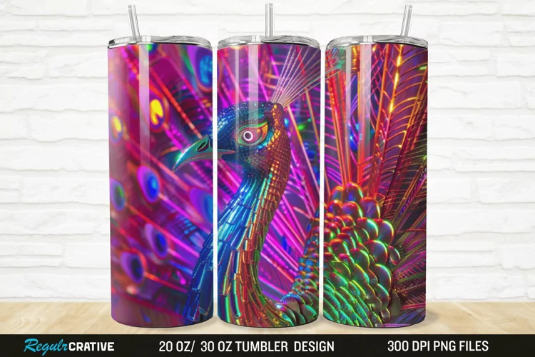 3D Neon Peacock Rainbow 20/30oz Skinny Tumbler