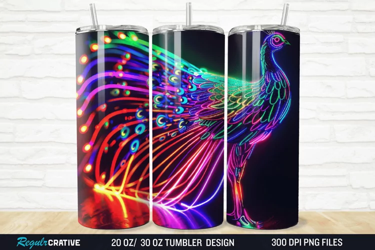 3D Neon Peacock Rainbow 20/30oz Skinny Tumbler