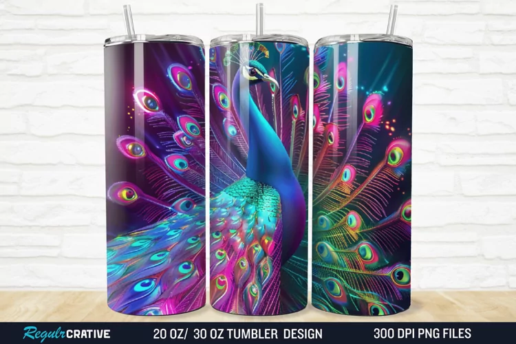 3D Neon Peacock Rainbow 20/30oz Skinny Tumbler