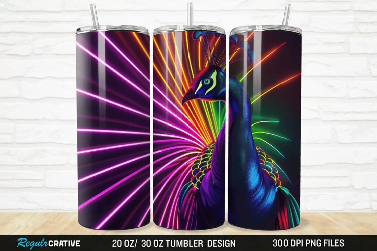 3D Neon Peacock Rainbow 20/30oz Skinny Tumbler