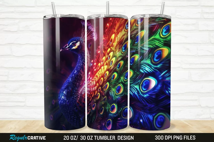 3D Neon Peacock Rainbow 20/30oz Skinny Tumbler
