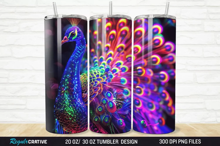 3D Neon Peacock Rainbow 20/30oz Skinny Tumbler