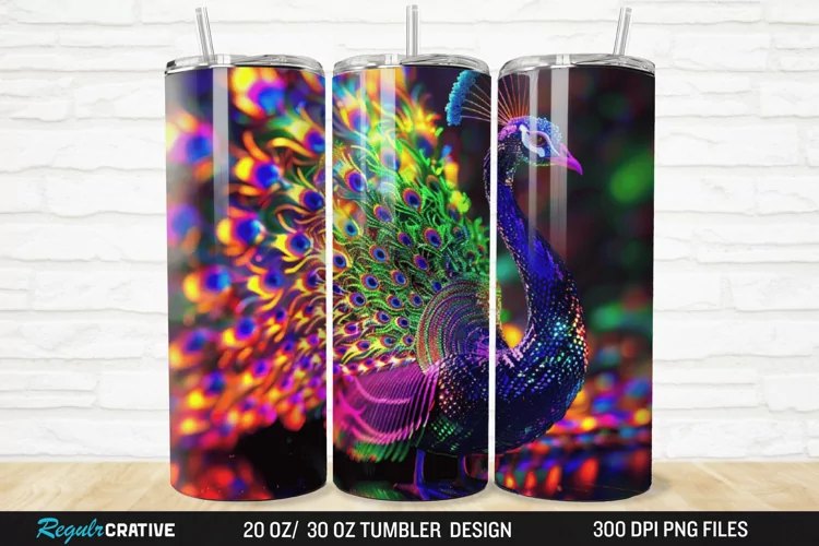 3D Neon Peacock Rainbow 20/30oz Skinny Tumbler