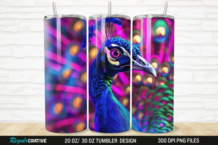 3D Neon Peacock Rainbow 20/30oz Skinny Tumbler