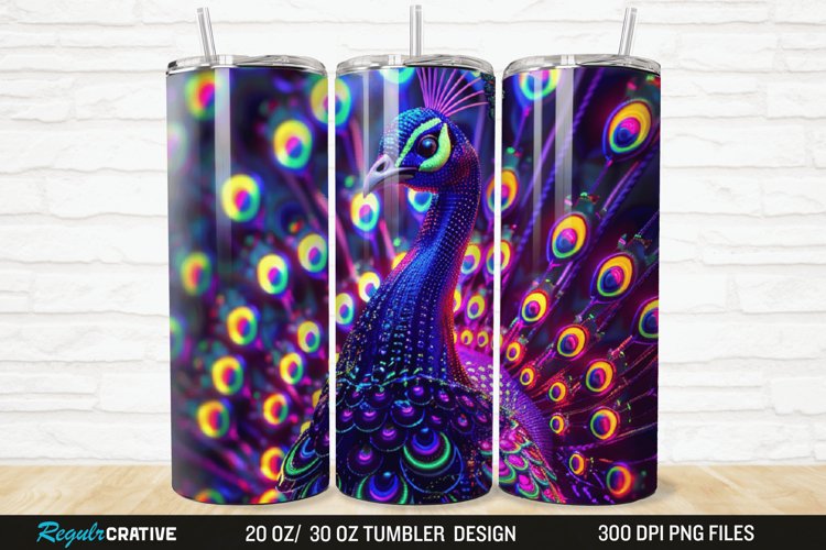 3D Neon Peacock Rainbow 20/30oz Skinny Tumbler