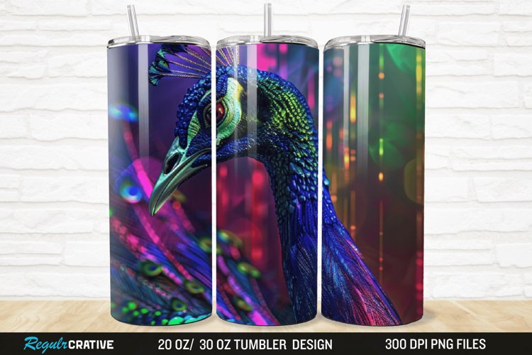 3D Neon Peacock Rainbow 20/30oz Skinny Tumbler