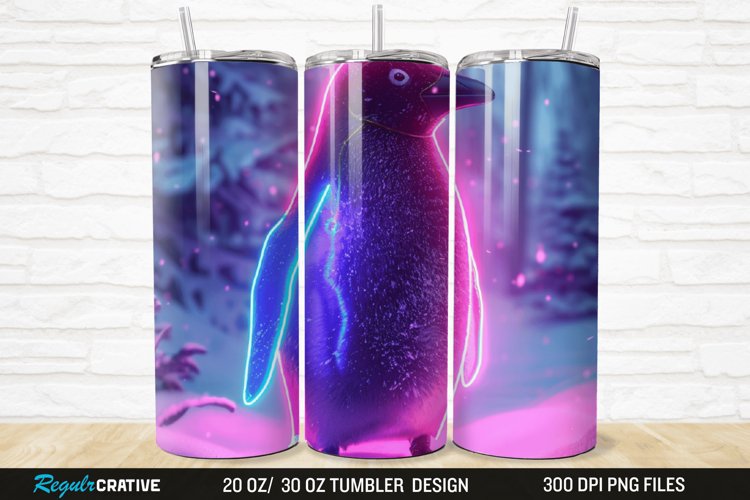 3D Neon Penguin Snow Winter 20/30oz Skinny Tumbler