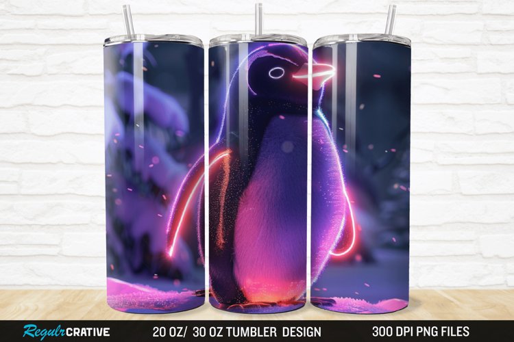3D Neon Penguin Snow Winter 20/30oz Skinny Tumbler