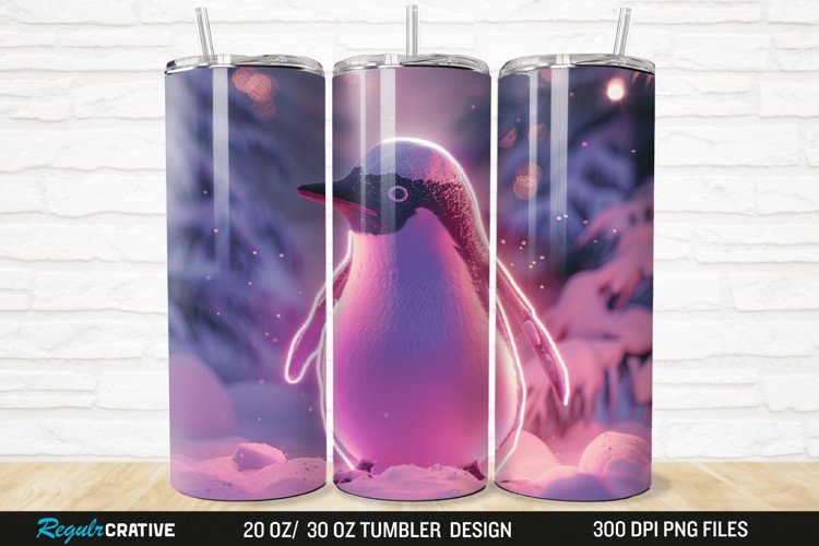 3D Neon Penguin Snow Winter 20/30oz Skinny Tumbler