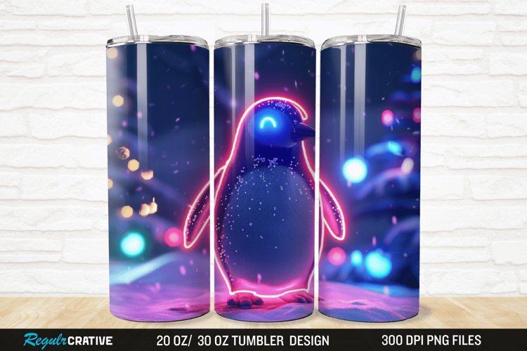 3D Neon Penguin Snow Winter 20/30oz Skinny Tumbler
