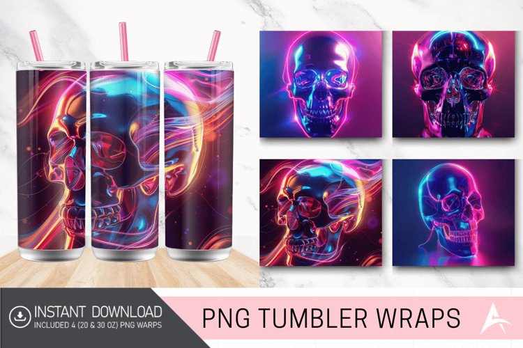 3D Neon Skull Tumbler Wrap example image 1