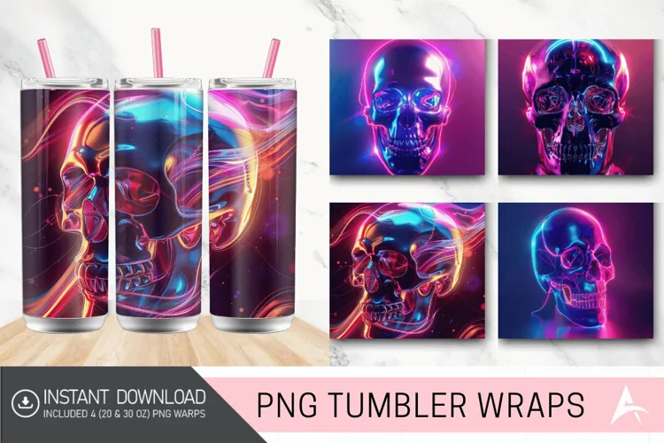 3D Neon Skull Tumbler Wrap