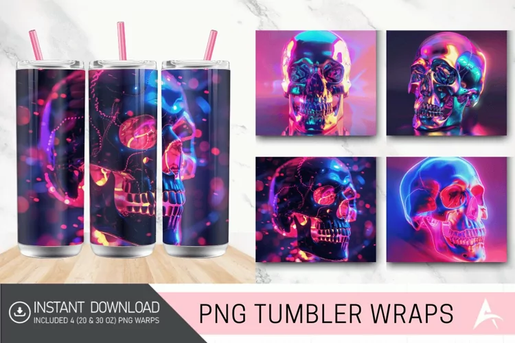 3D Neon Skull Tumbler Wrap