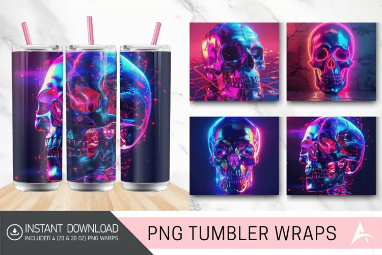 3D Neon Skull Tumbler Wrap