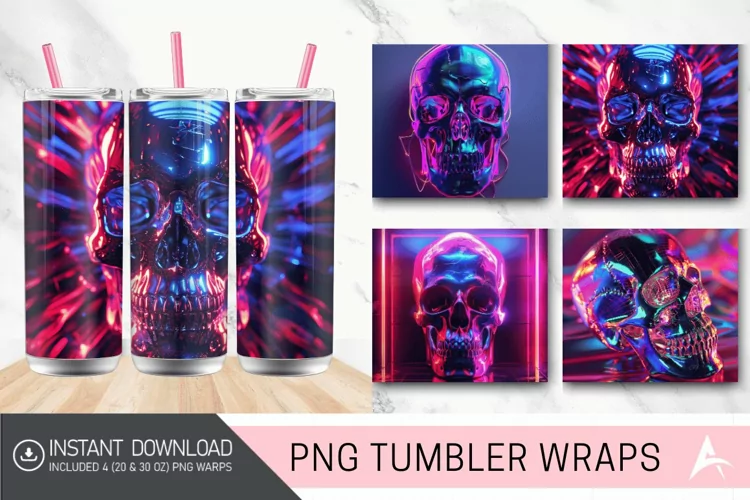 3D Neon Skull Tumbler Wrap