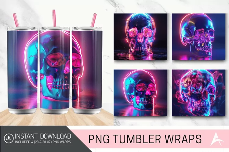 3D Neon Skull Tumbler Wrap