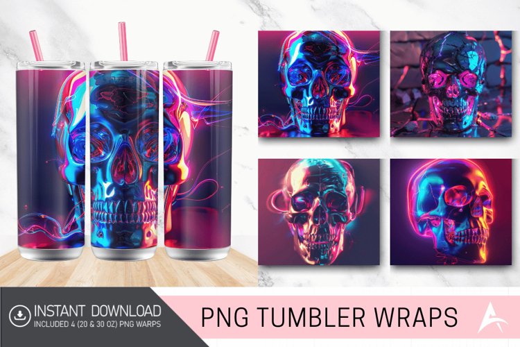 3D Neon Skull Tumbler Wrap