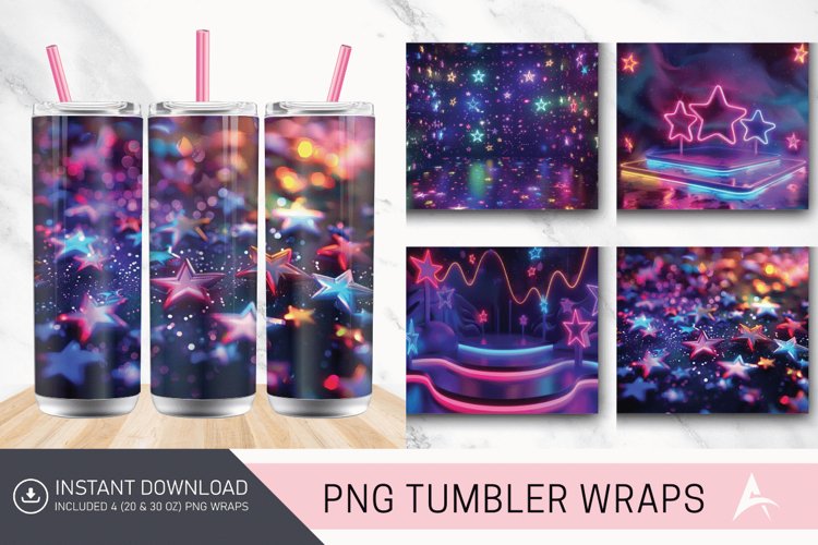 3D Neon Starry Nights Tumbler wrap example image 1