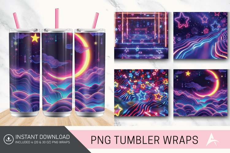 3D Neon Starry Nights Tumbler wrap example image 1