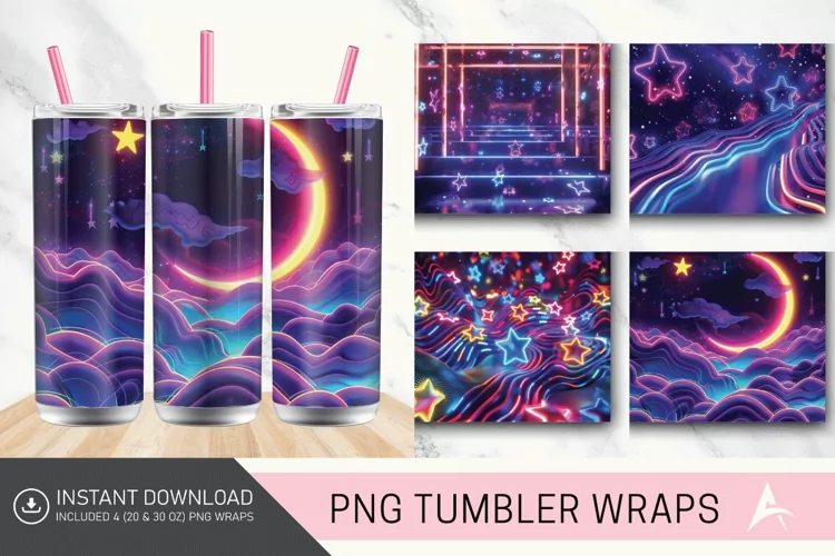 3D Neon Starry Nights Tumbler wrap