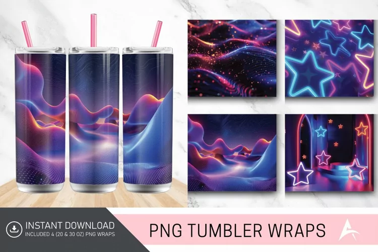 3D Neon Starry Nights Tumbler wrap