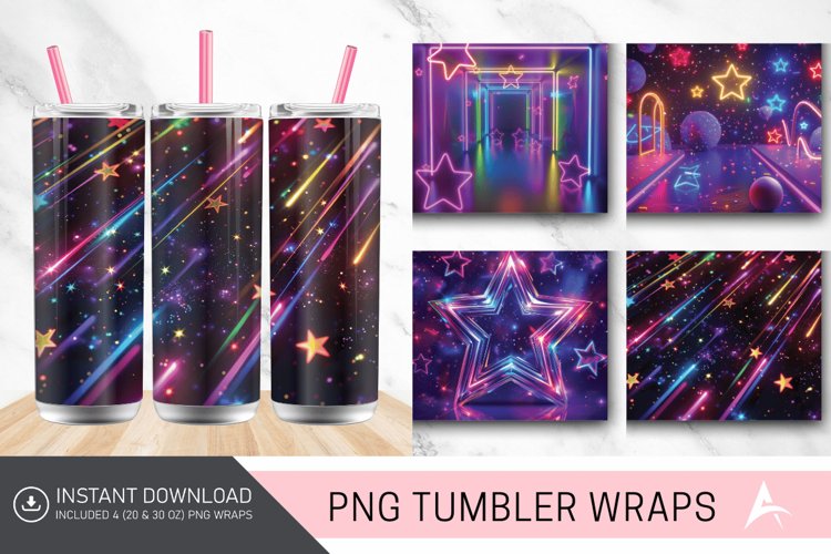 3D Neon Starry Nights Tumbler wrap example image 1