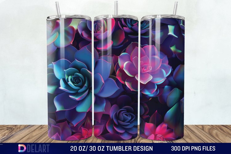 3D Neon Succulent Plants Tumbler Wrap