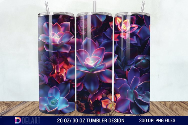 3D Neon Succulent Plants Tumbler Wrap