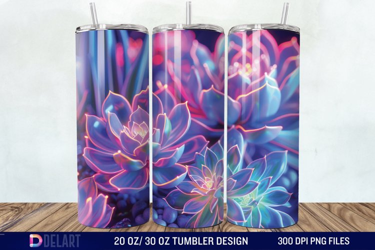 3D Neon Succulent Plants Tumbler Wrap