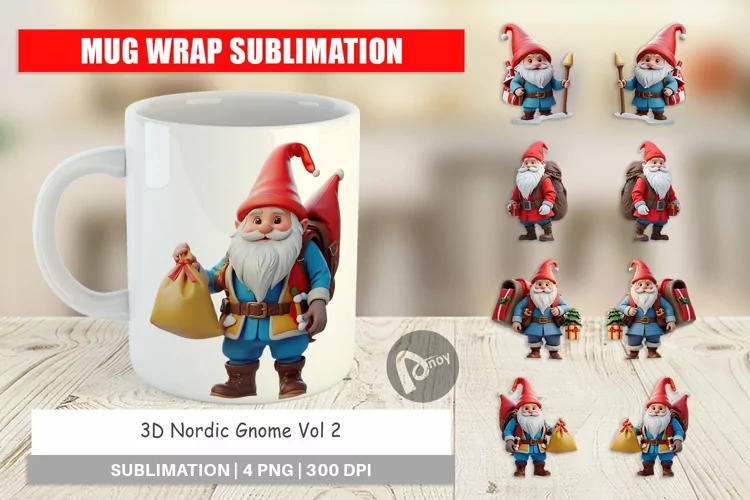 Mug Wrap Design 3D Nordic Gnome