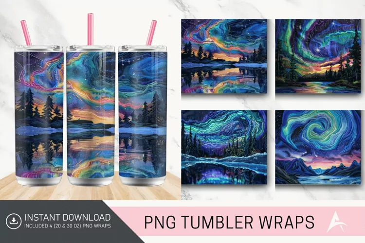 3D Northern Lights Embroidered Tumbler Wrap