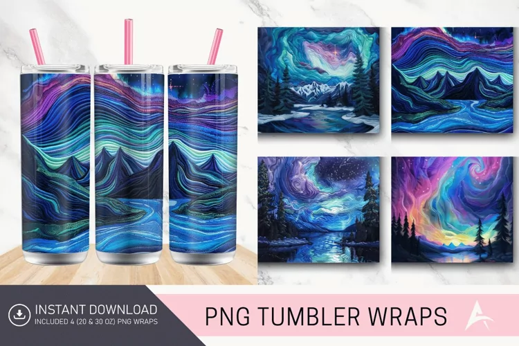 3D Northern Lights Embroidered Tumbler Wrap