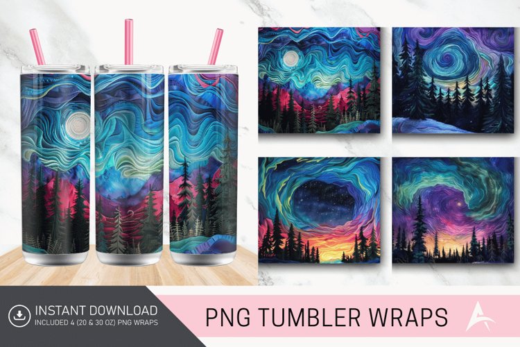 3D Northern Lights Embroidered Tumbler Wrap