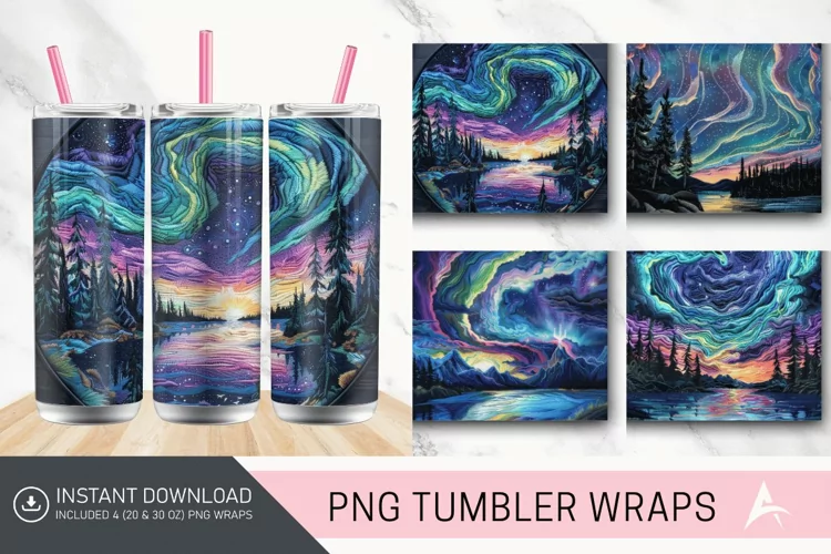 3D Northern Lights Embroidered Tumbler Wrap