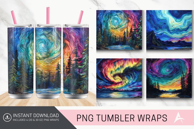 3D Northern Lights Embroidered Tumbler Wrap