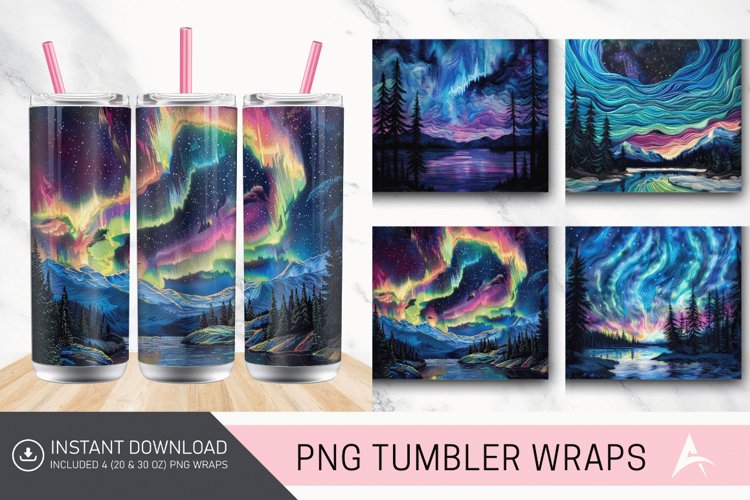 3D Northern Lights Embroidered Tumbler Wrap example image 1