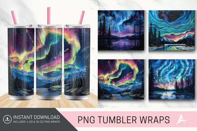 3D Northern Lights Embroidered Tumbler Wrap